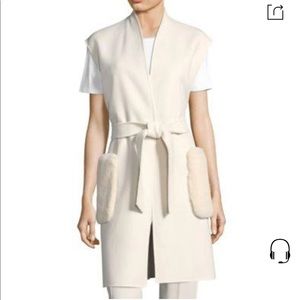 MaxMara Weekend Alben Vest Gilet Cream Size 4 Rabbit Fur pockets